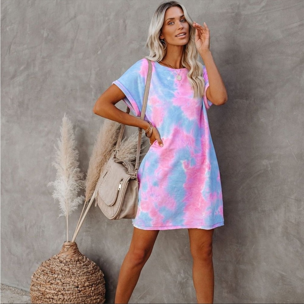 VICI - Small Delights Cotton Blend Pocketed Tie Dye T-Shirt Dress - Size Small